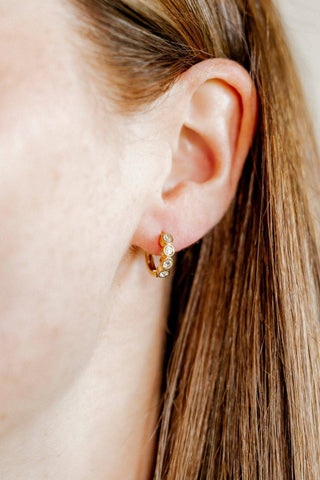 Colette Bezel-Set CZ Huggie Hoop Earrings – 9mm Gold Tone