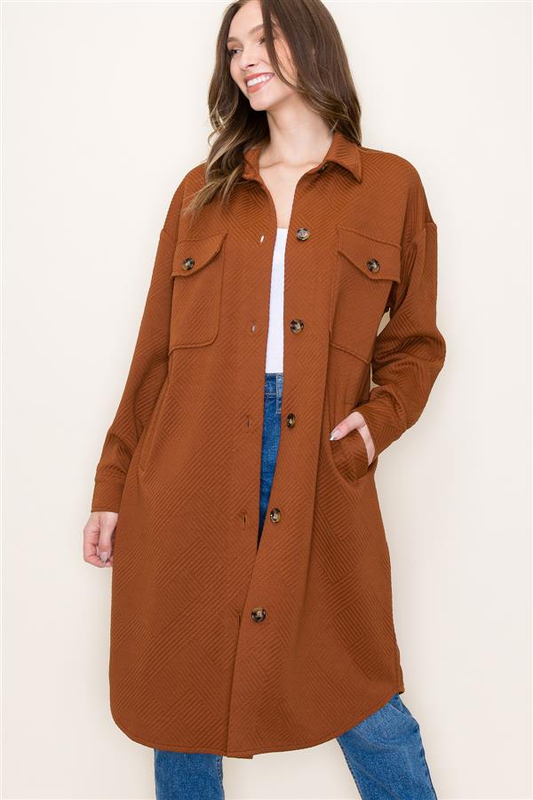 Textured Long Button Down Shacket
