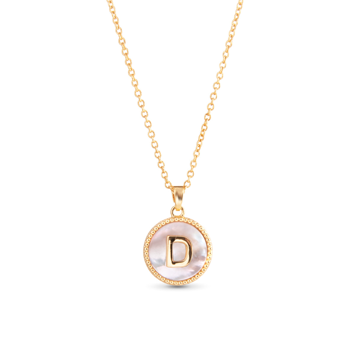 Gold Mother of Pearl Initial Necklace - D
