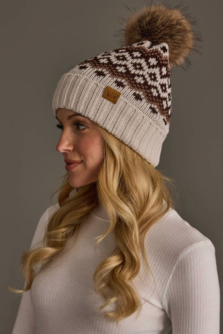 Lt. Taupe, Brown & Mocha Patterned Pom Hat