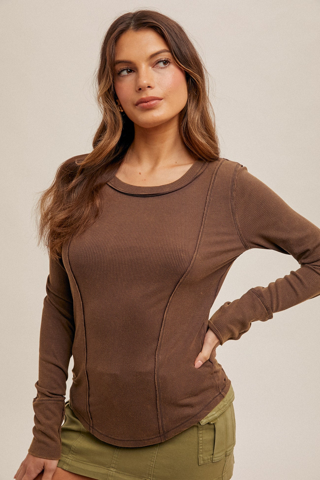 Wide Boat Neck Ribbed Henley Top