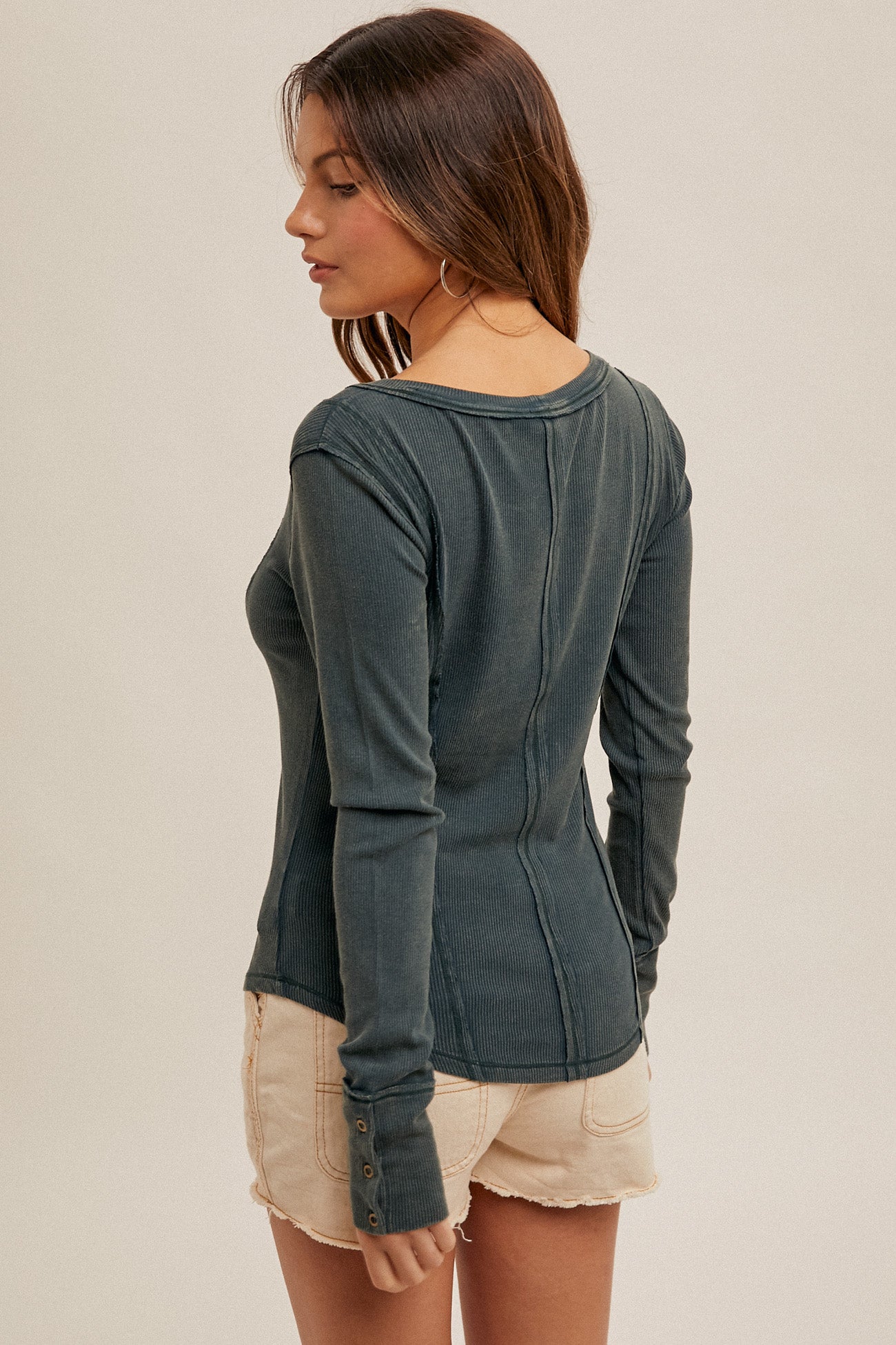 Wide Boat Neck Ribbed Henley Top