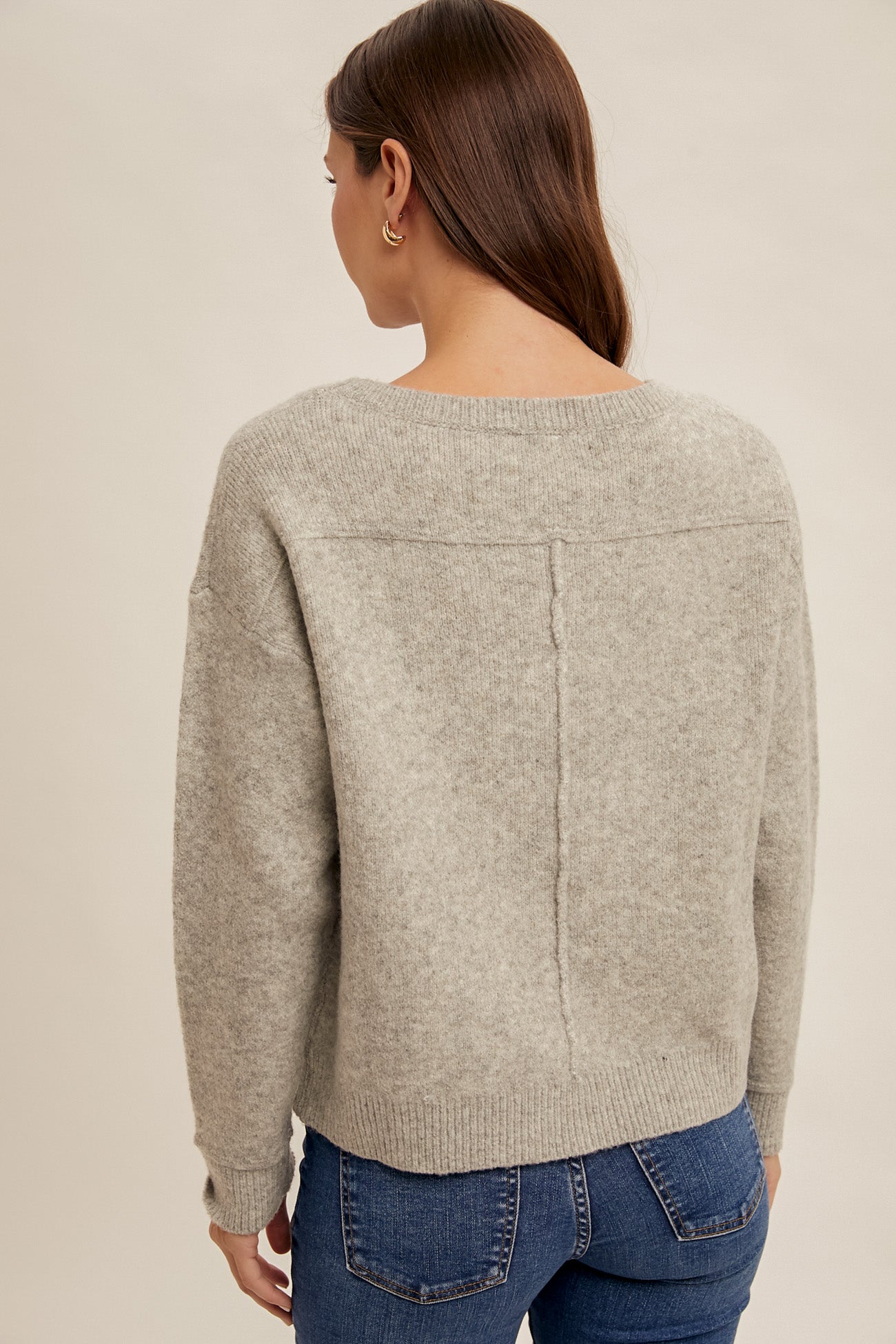 Heart Motif Heather Grey Sweater