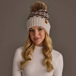 Lt. Taupe, Brown & Mocha Patterned Pom Hat