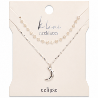K'Lani Eclipse Silver Moon Charm & Iridescent Bead Necklace Set