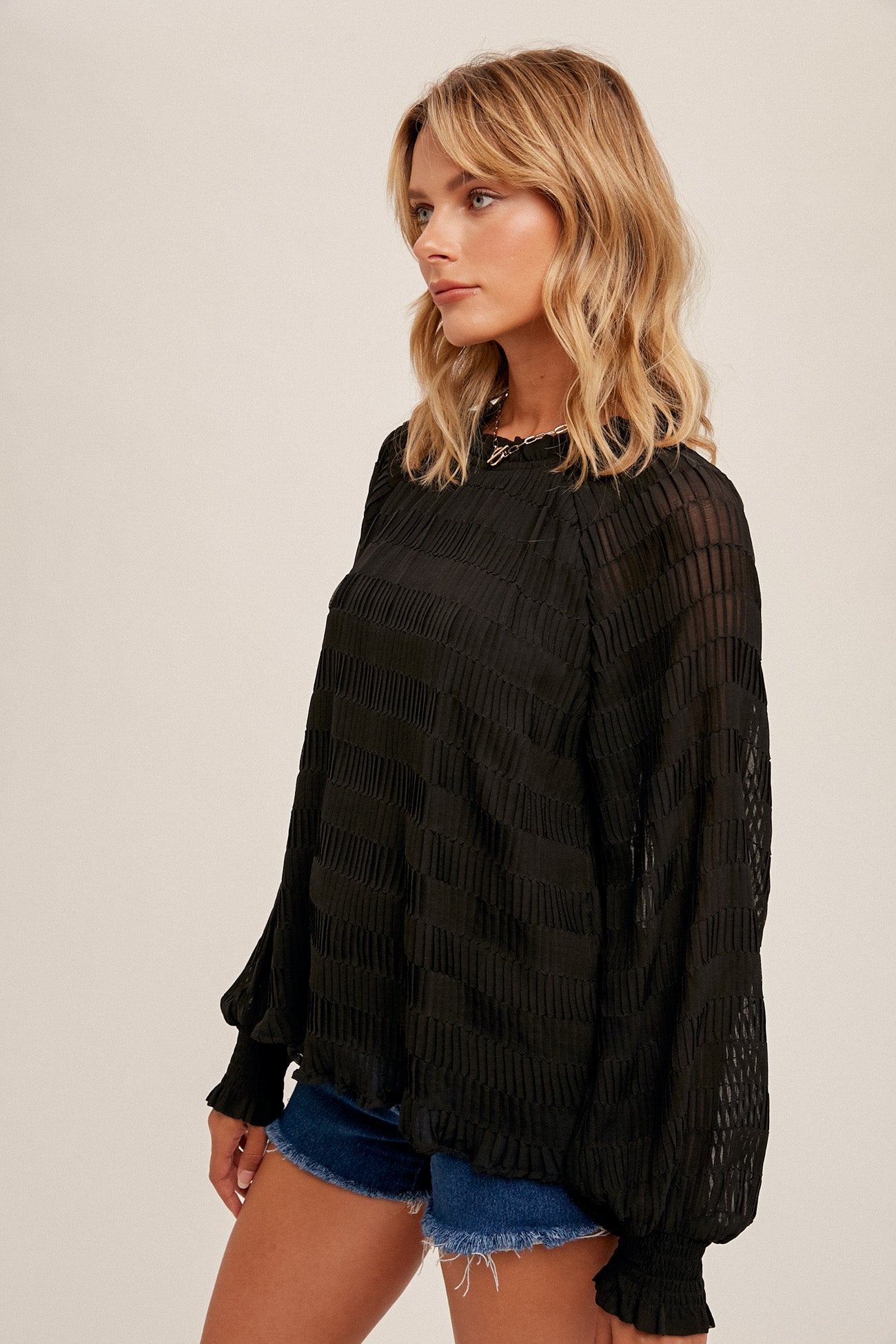 Smocked Sleeve Woven Blouse