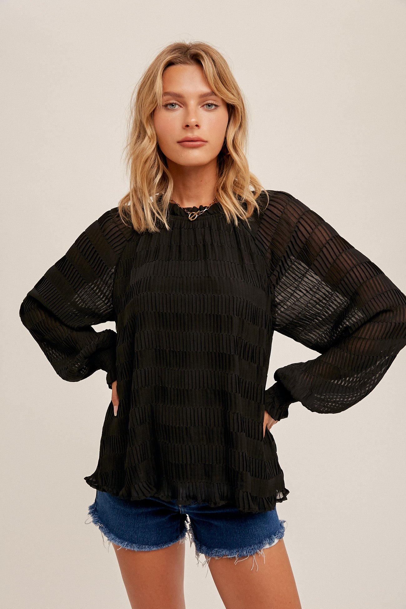 Smocked Sleeve Woven Blouse