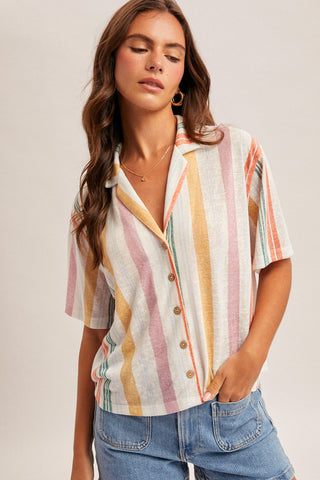 Multi Color Button Down Knit Top