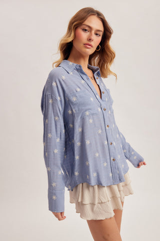 Floral Embroidered Button Down Shirt