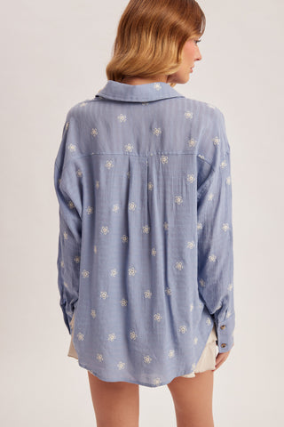 Floral Embroidered Button Down Shirt