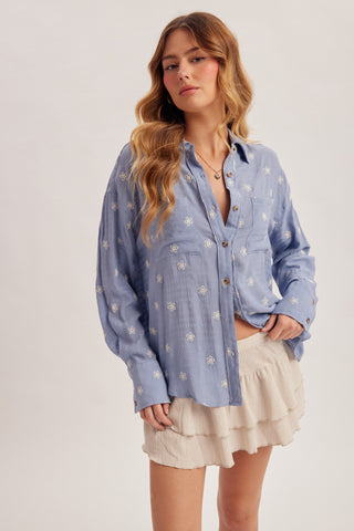 Floral Embroidered Button Down Shirt