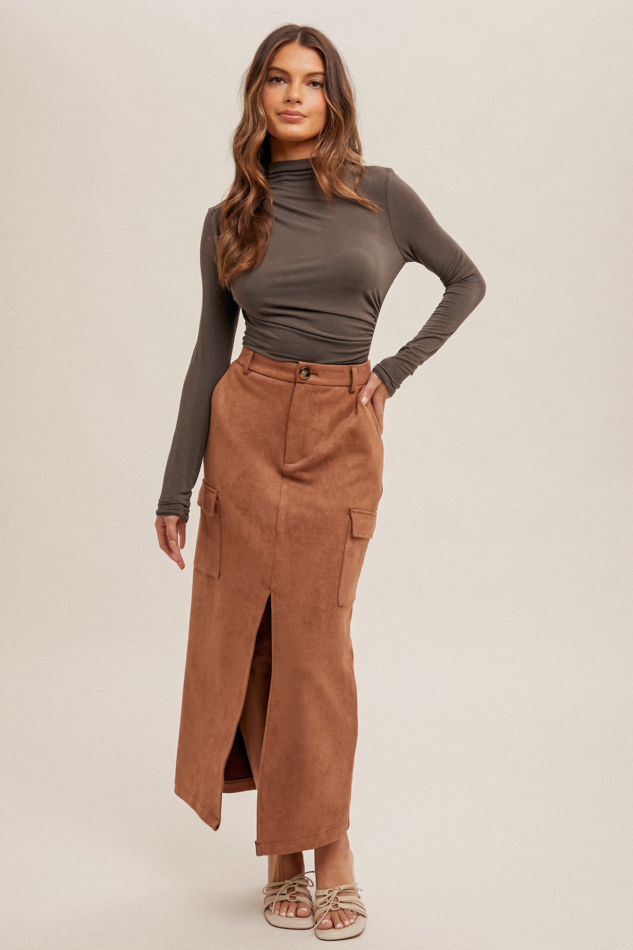 Suede Utility Midi Skirt