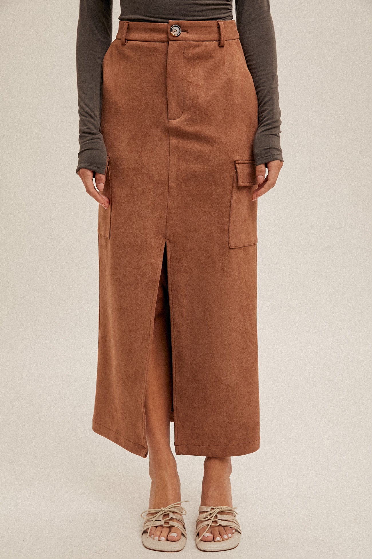 Suede Utility Midi Skirt