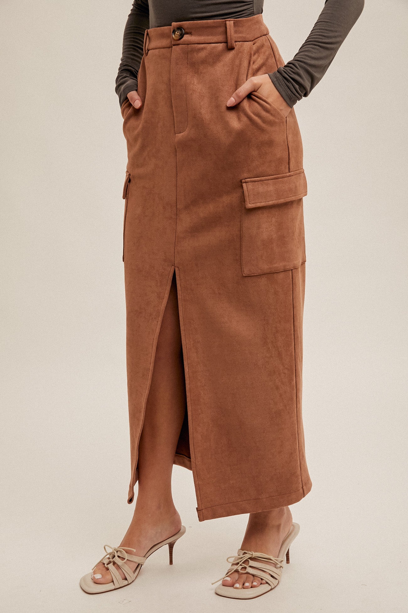 Suede Utility Midi Skirt