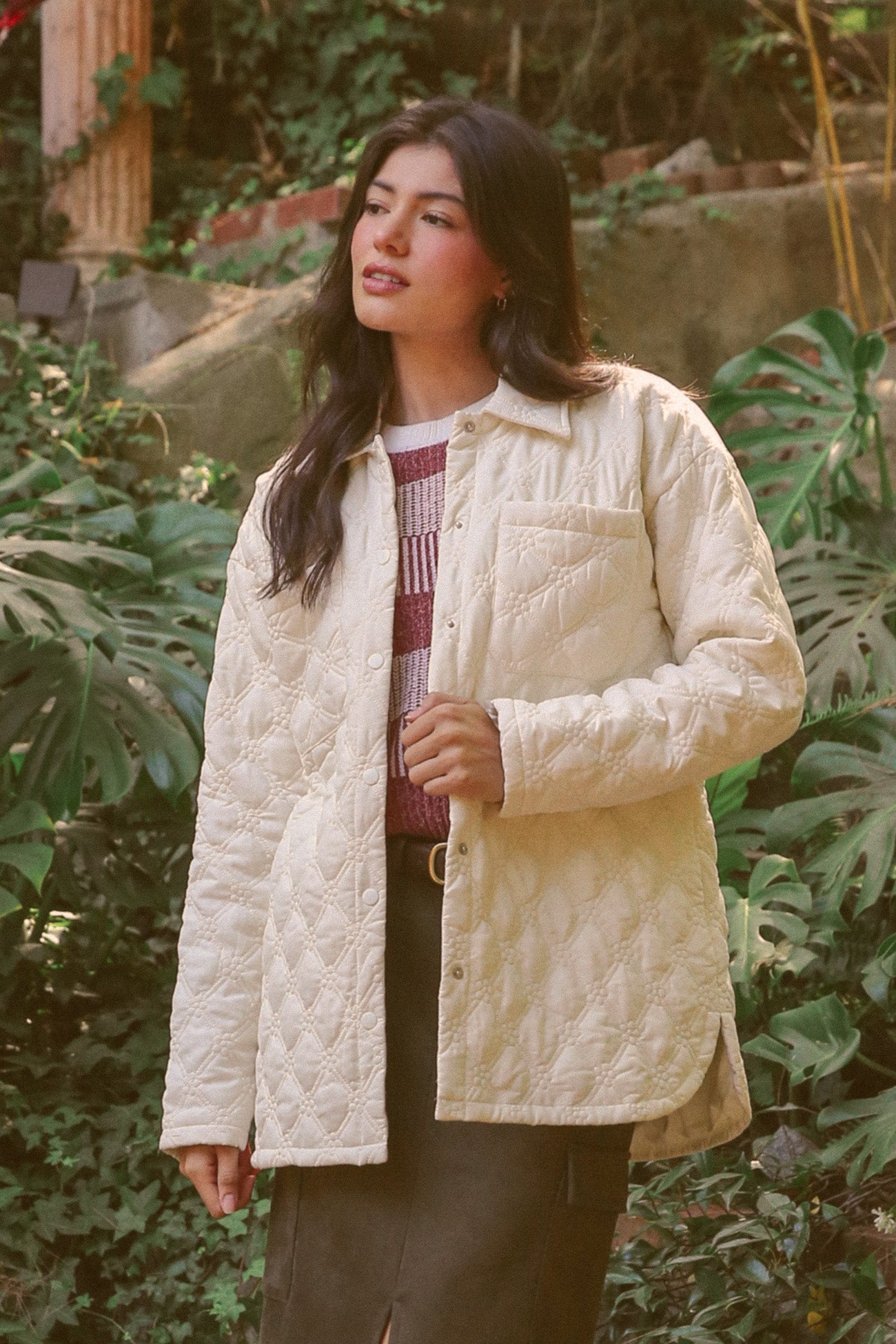 Quilted Floral Motif Jacket