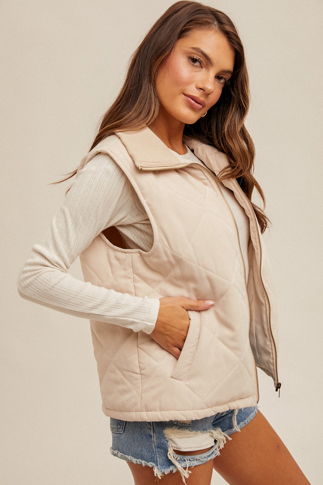 Quilted Vest w/ Ribbed Collar