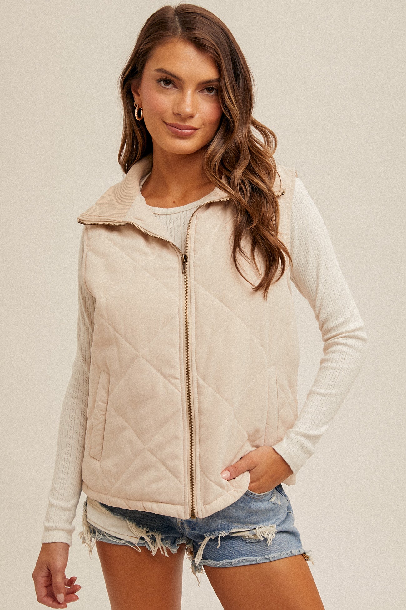 Quilted Vest w/ Ribbed Collar