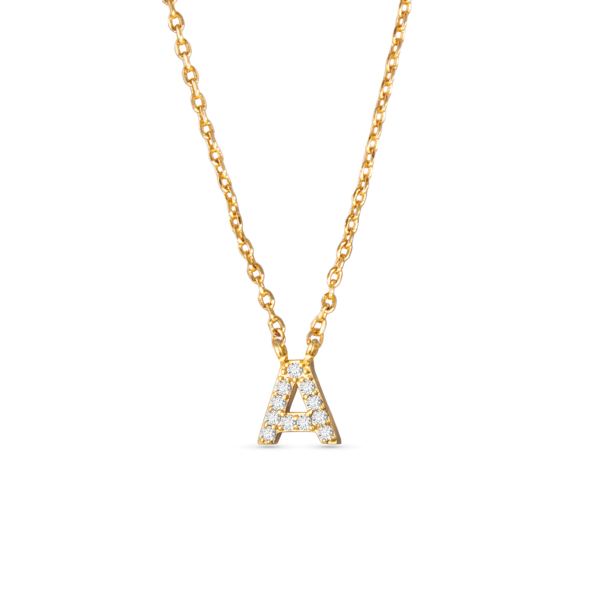 Gold CZ Initial Necklace - A
