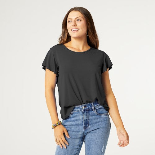 Flutter Sleeve Solid Color T-Shirt