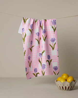 Geometry Tulip Town Tea Towel – Pink Gingham & Tulip Kitchen Towel