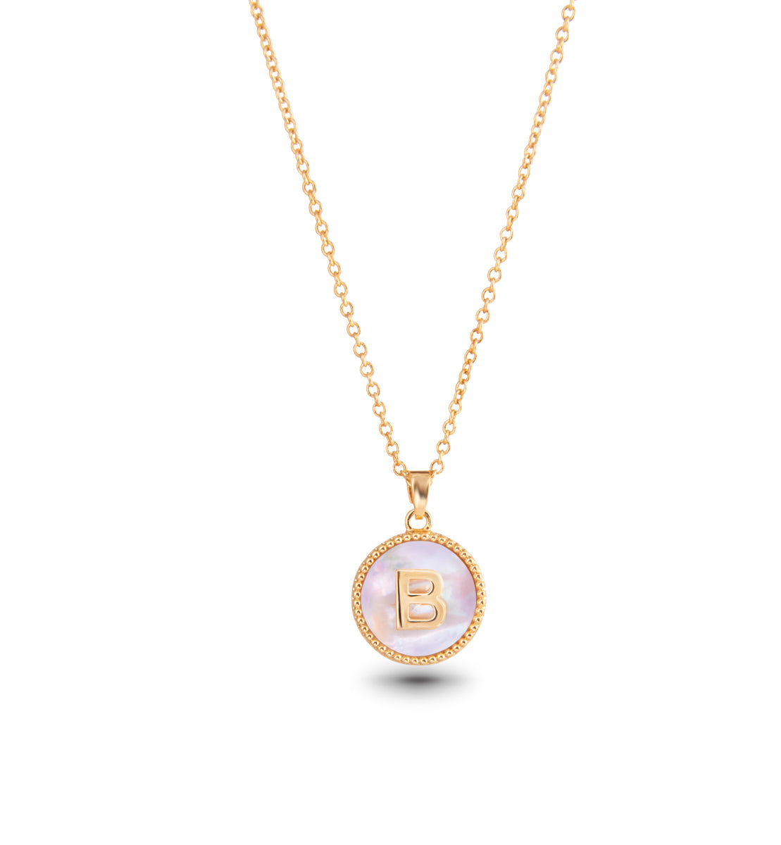 Gold Mother of Pearl Initial Necklace - B