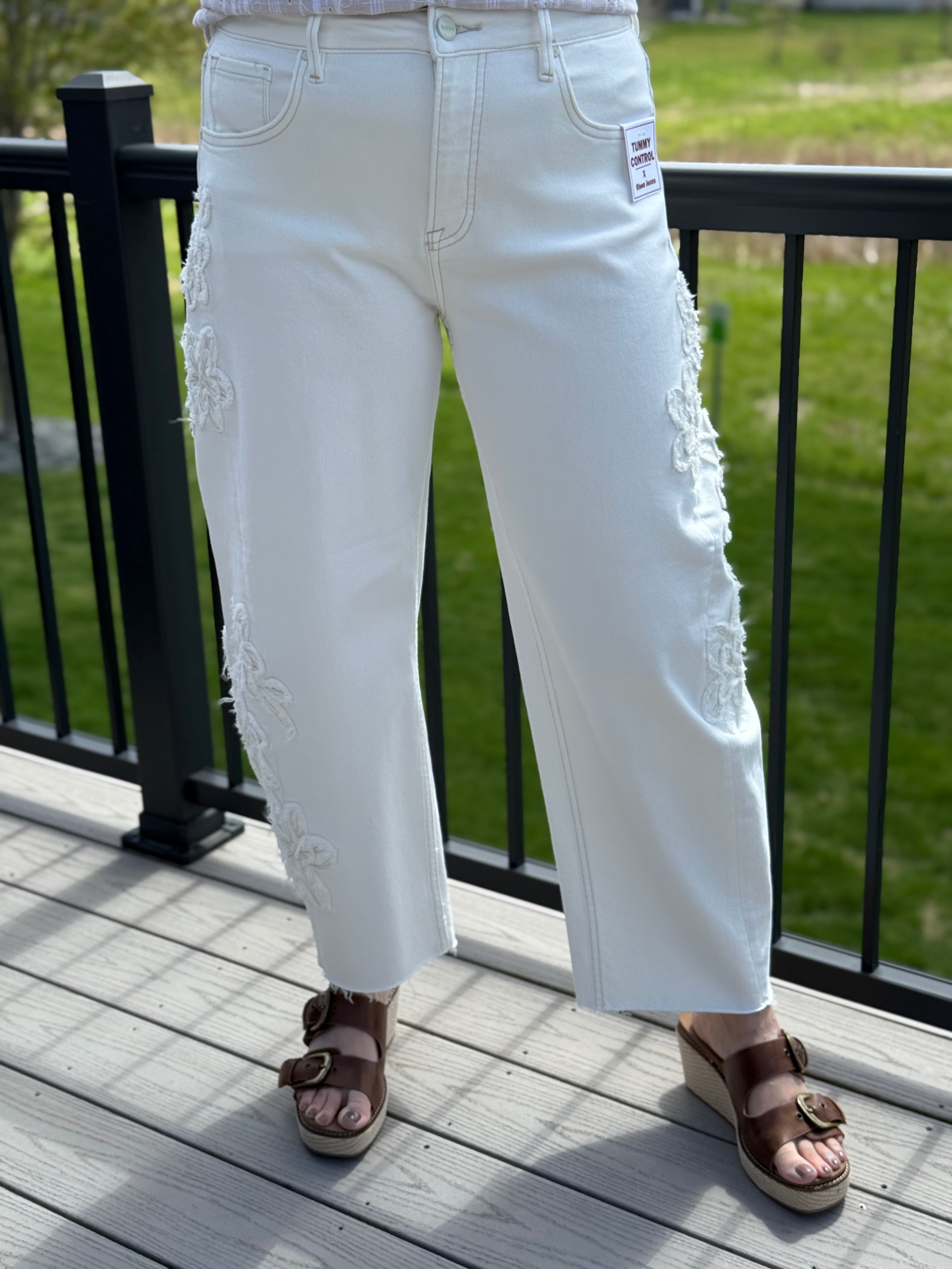 Risen Slouchy Barrel Floral Patch Pants