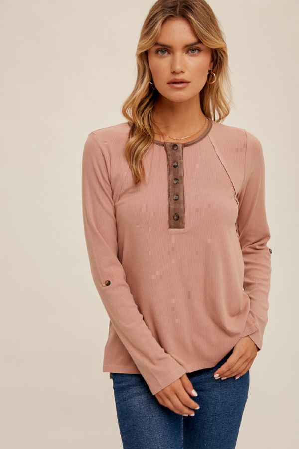 Snow Washed Roll Tab Sleeve Top