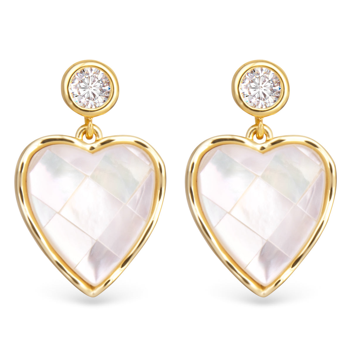 CZ & Mother of Pearl Heart Earrings - Gold