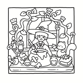 Cozy Witchy Halloween Coloring Book