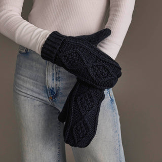 Navy Cable Knit Fleece-Lined Mittens