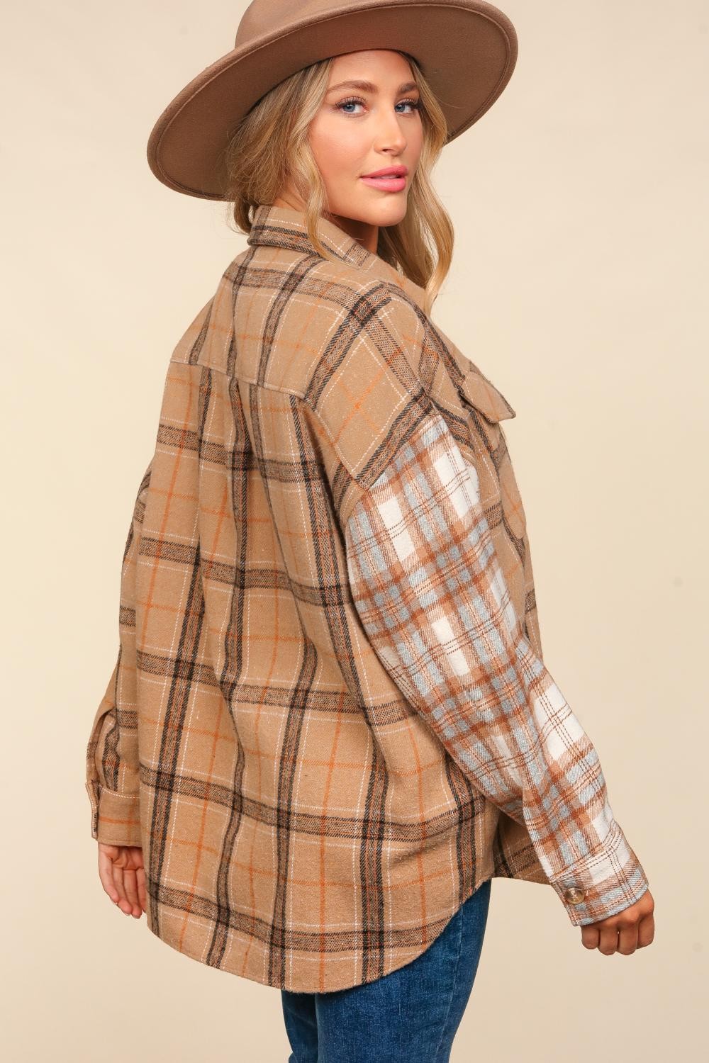 Plaid & Check Color Block Shirt Jacket