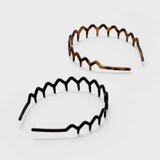 Recycled Plastic Zig Zag Headband 2-Pack — Black & Tortoise