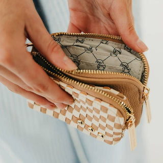 Woven Checkered Cameron Clippable Double Zip Wallet