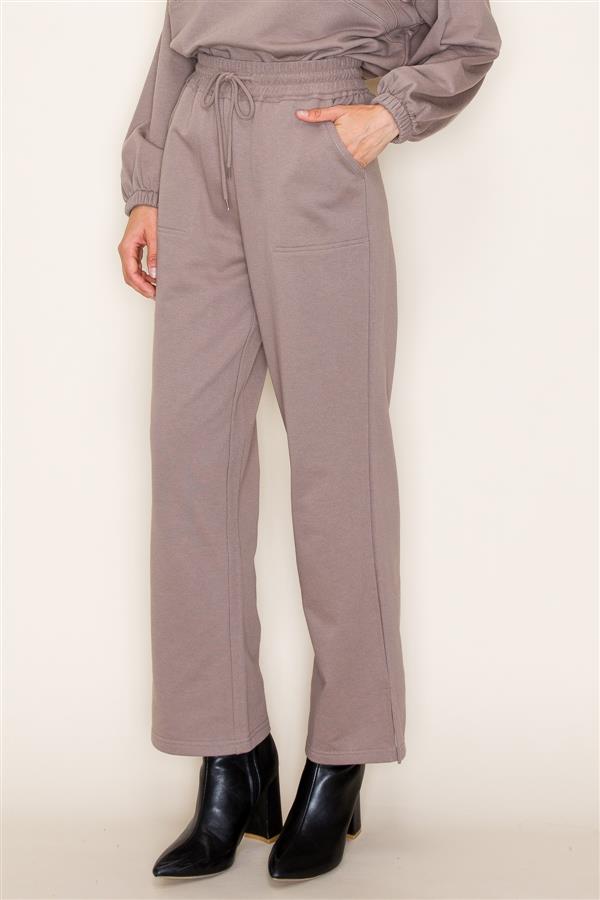 Solid Color Wide Leg Terry Pants