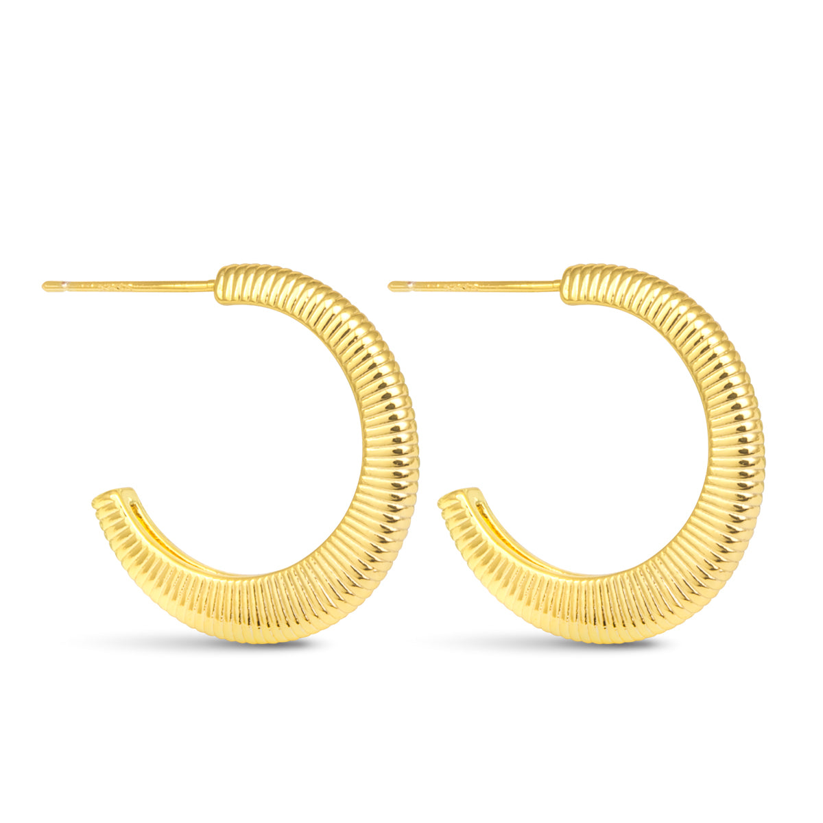 Polished Ribbed Crescent Hoop Earrings - Gold
