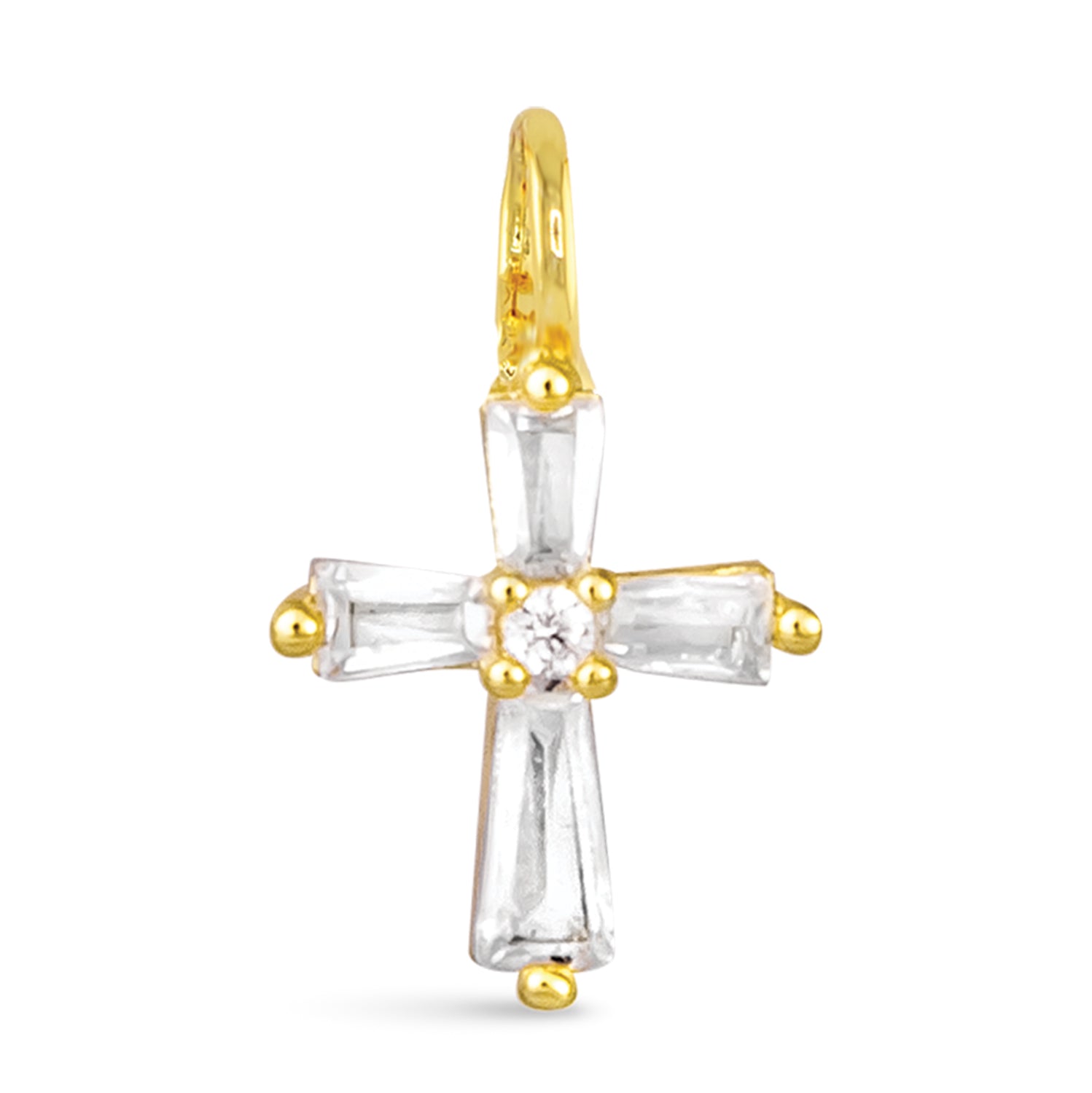 Gold CZ Tapered Cross Necklace Charm