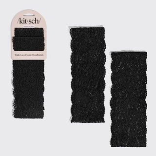Wide Lace Elastic Headband 2-Pack — Black