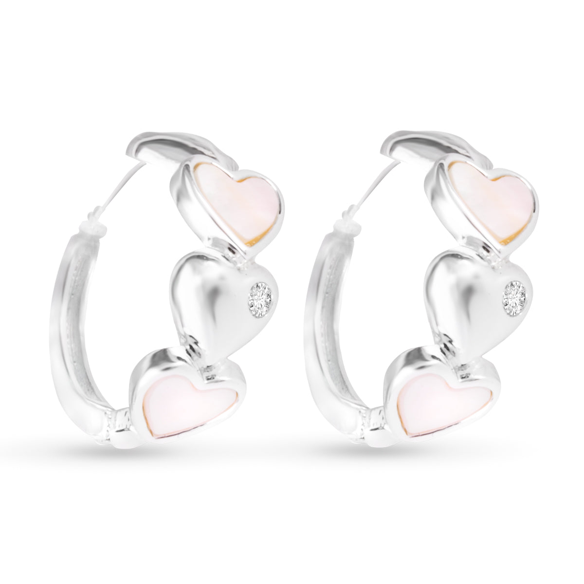 Mother of Pearl Four Heart Earrings - Silver