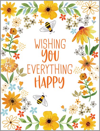 Birthday Greeting Card - Bees & Flowers