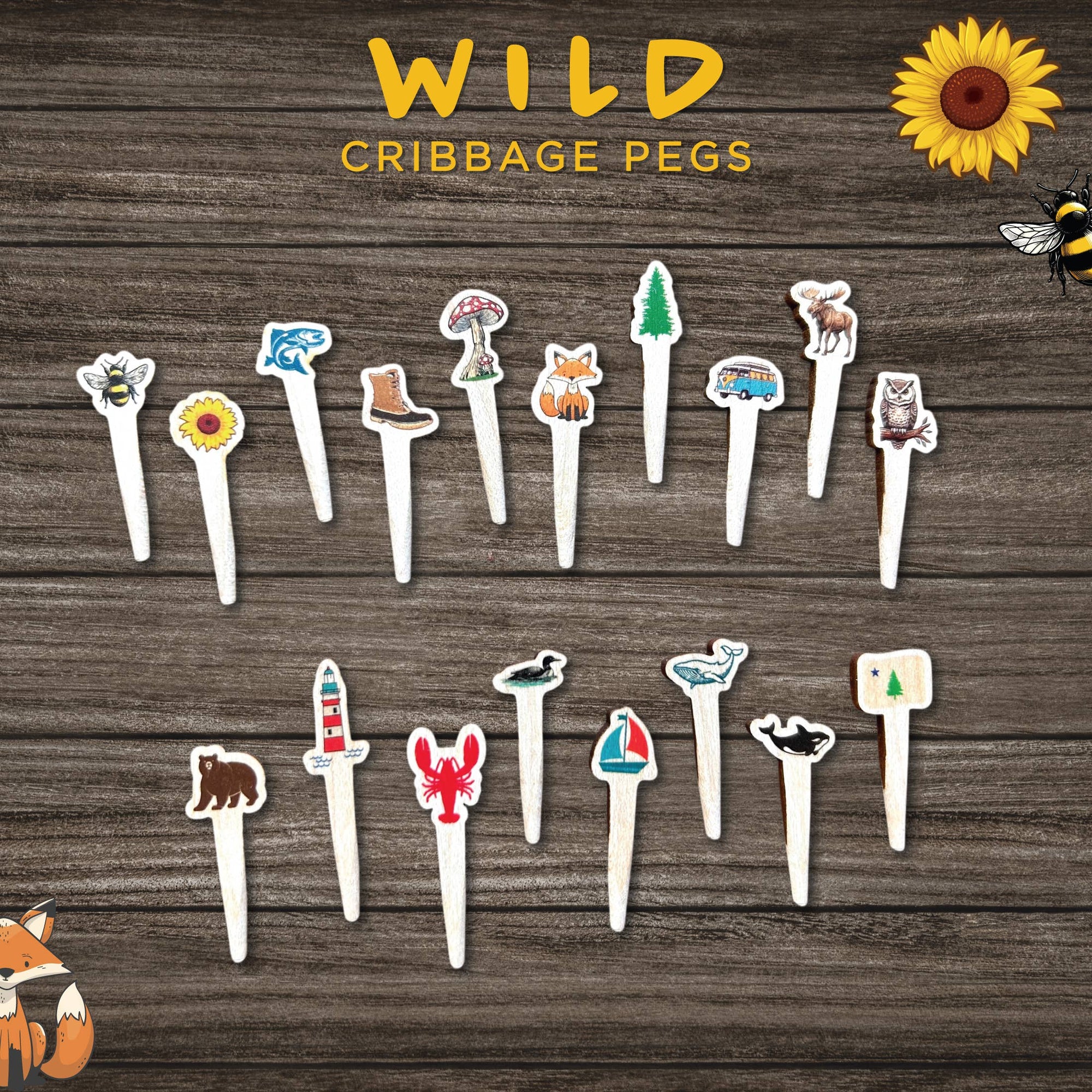 Wildlife Full Color Cribbage Pegs