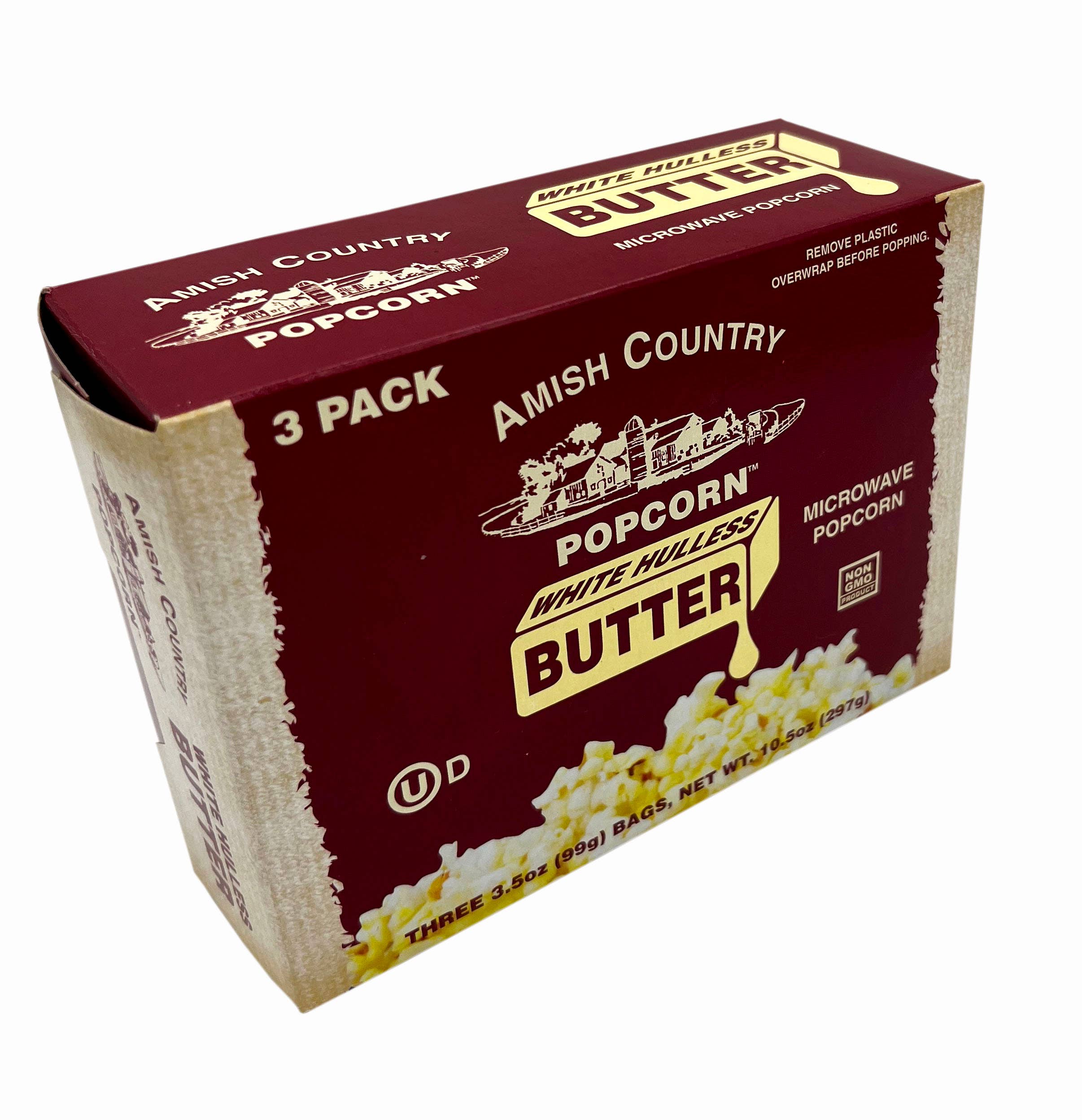 3pk Microwave Buttery White Hulless Popcorn