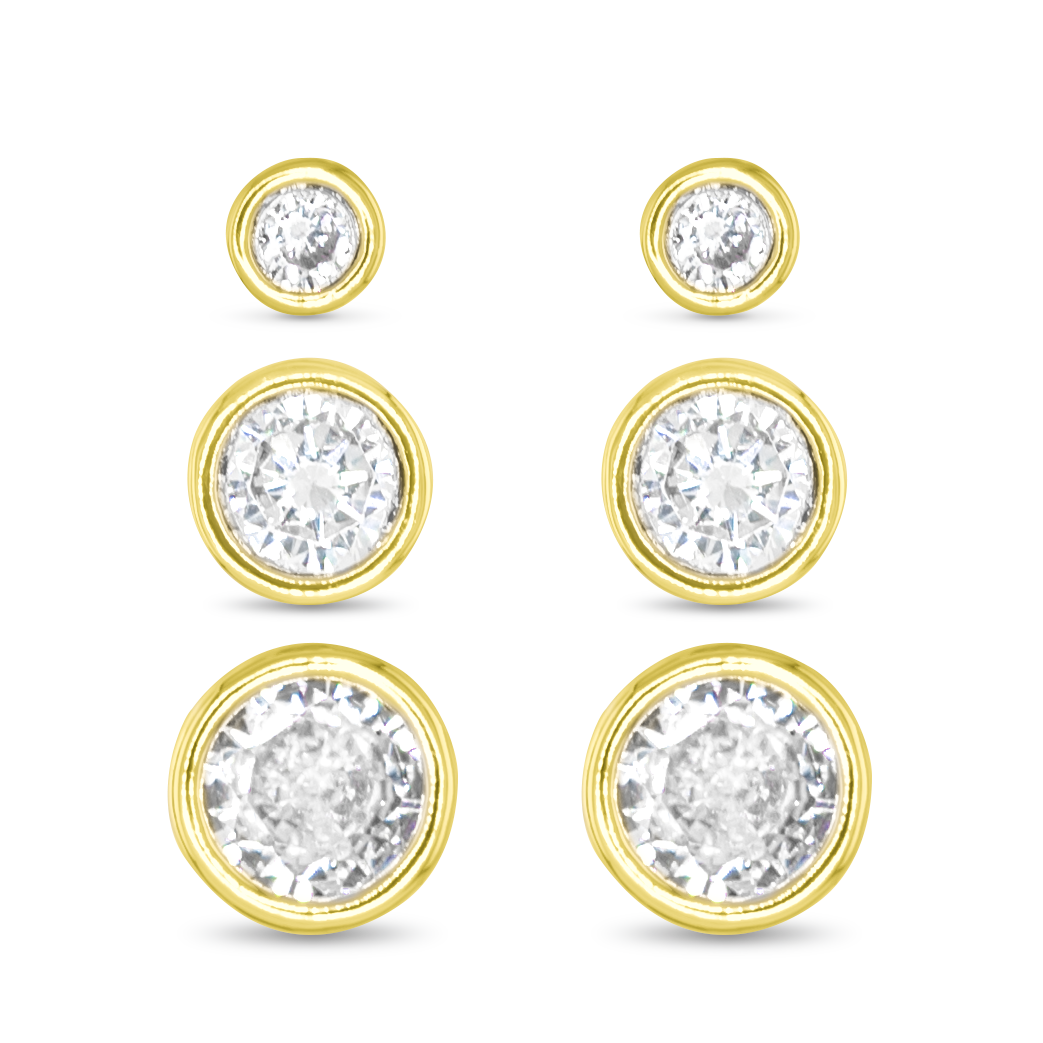 Gold CZ Stud Trio Earring Set