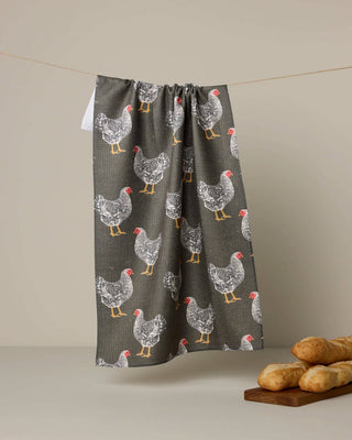 Hen House Tea Towel – Chicken Print Kitchen Towel by Geometry