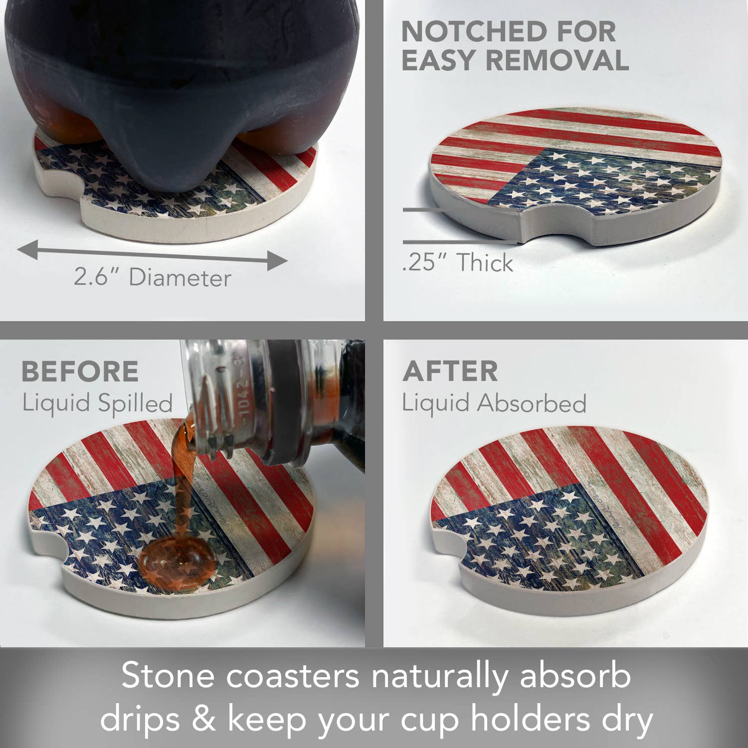 Americana Absorbent Stone Car Coaster 1 Pk