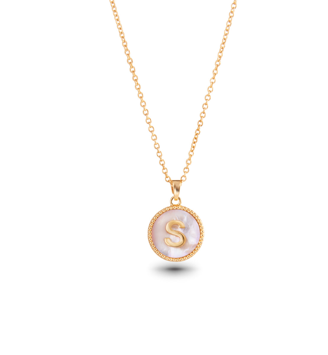 Gold Mother of Pearl Initial Necklace - S