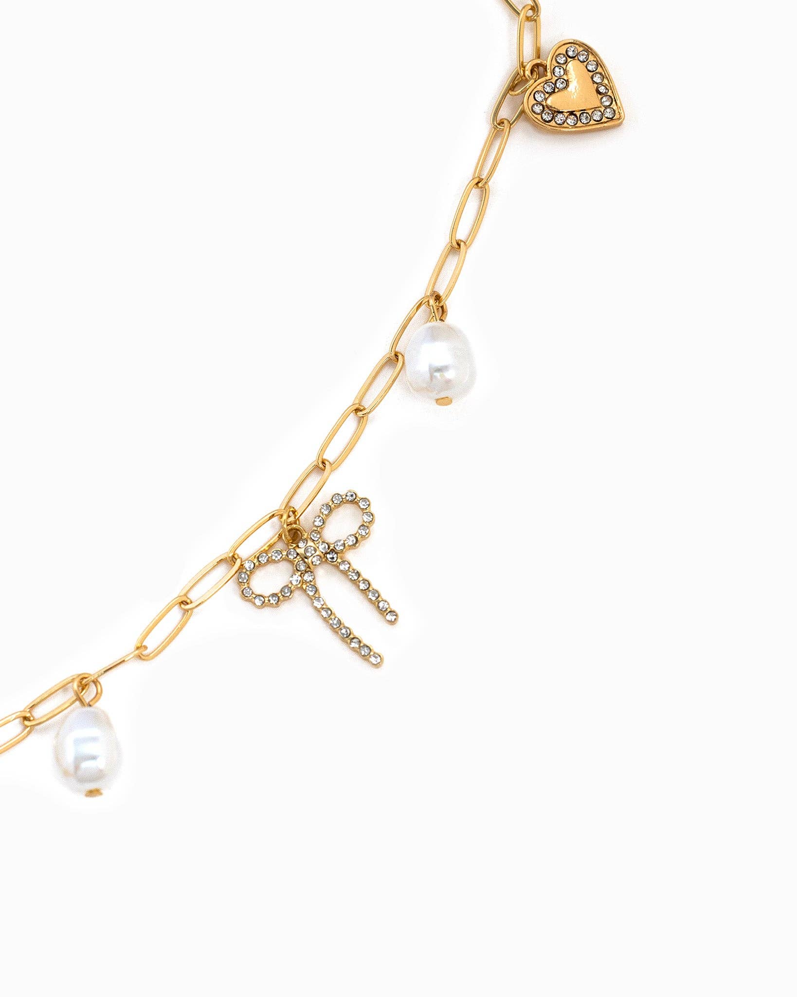Multi Pearl Bow Charm Necklace