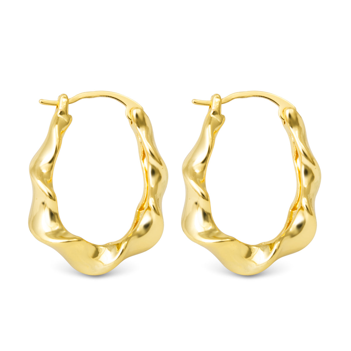 Hailey Polished Twisted Oval Hoops - Gold