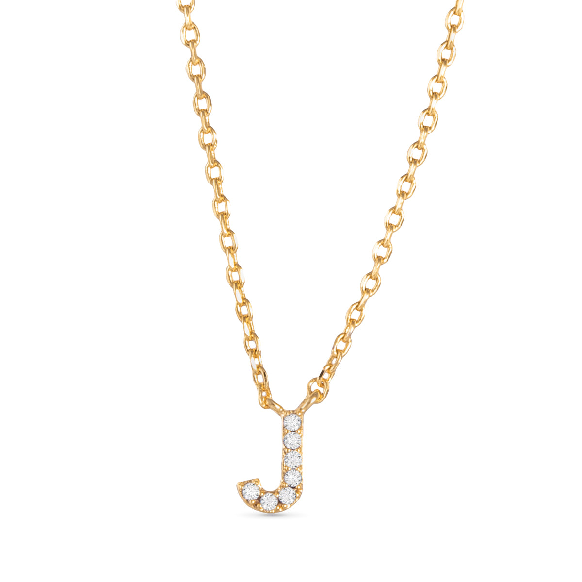 Gold CZ Initial Necklace - J