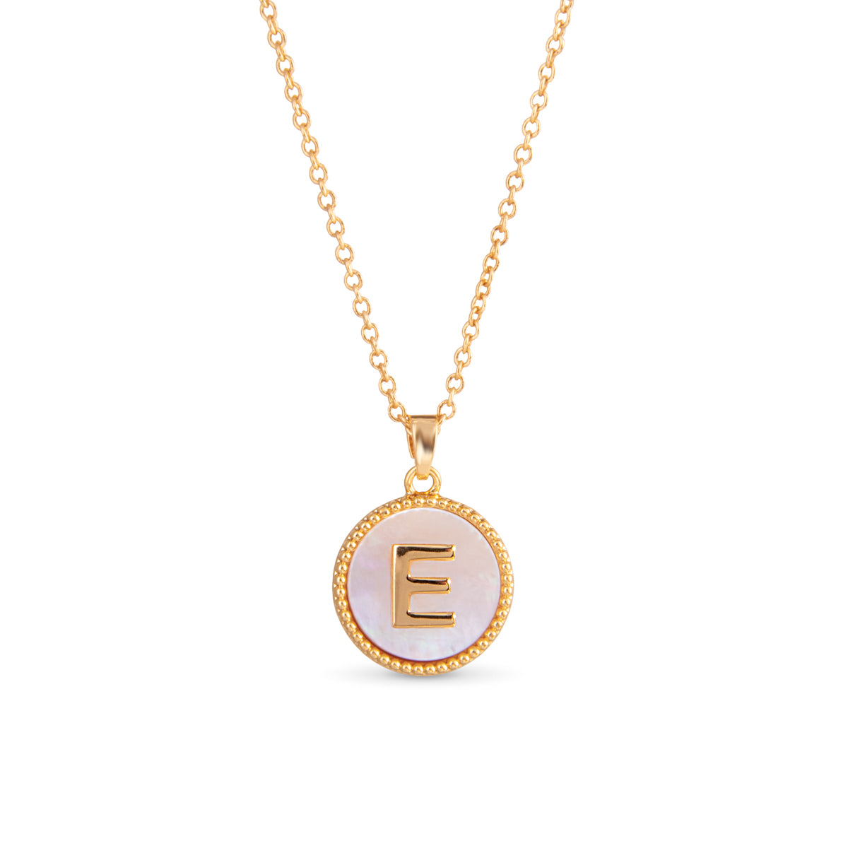 Gold Mother of Pearl Initial Necklace - E
