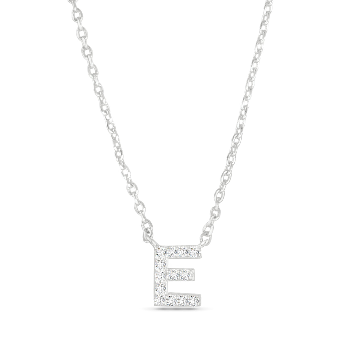 Silver CZ Initial Necklace - E